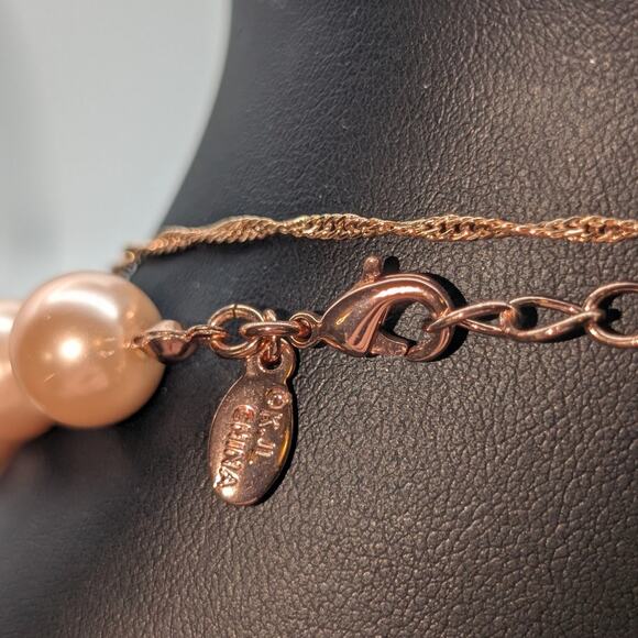 Kenneth J. Lane 12 mm Pink Faux Pearl & Floating CZ Rose Tone Necklaces - Picture 5 of 7